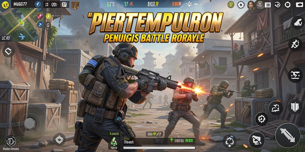 Skrinsut gameplay HUGO77 menampilkan aksi seru dalam pertempuran Battle Royale.