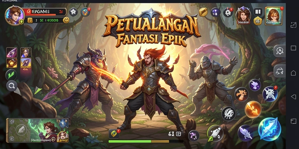 Screenshot RSNGAME menampilkan aksi pertarungan epik di dunia fantasi.